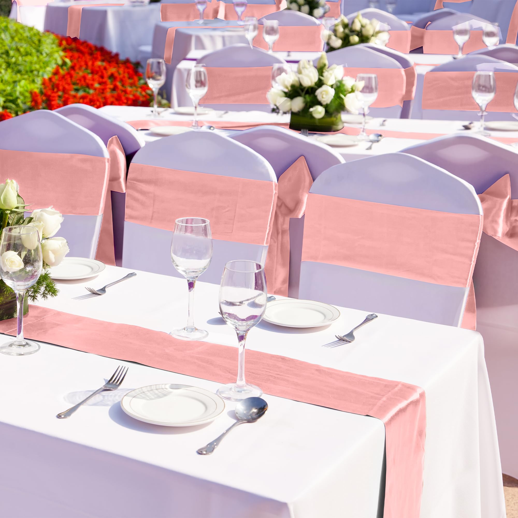 Aneco 12 Pack Satin Table Runner 12 X 108 Inch Rose Gold Long Wedding Satin Silk Table Runner For Wedding Banquet Graduations Bi